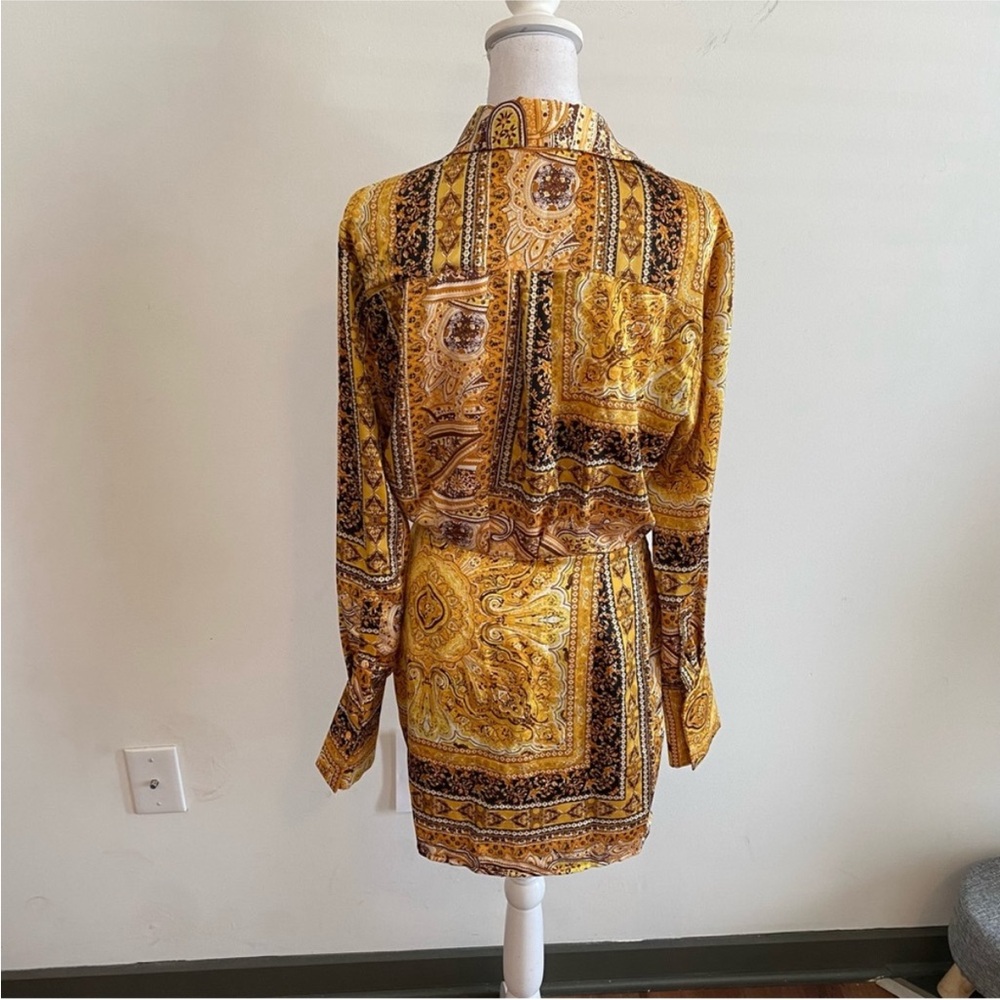 Luxxel Yellow and Black Paisley Button-Front Top